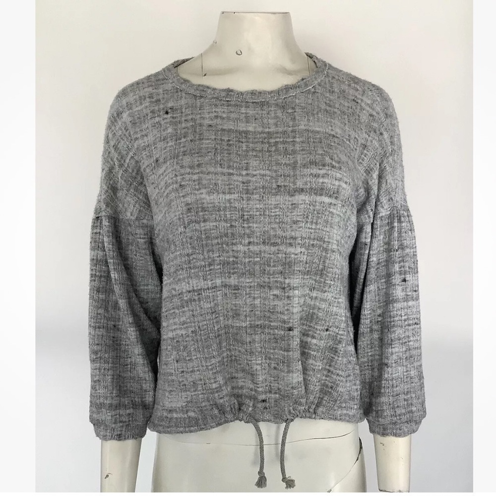 By Anthropologie Sz S Cinch Hem Lightweight Sweater Gray Cotton Rayon